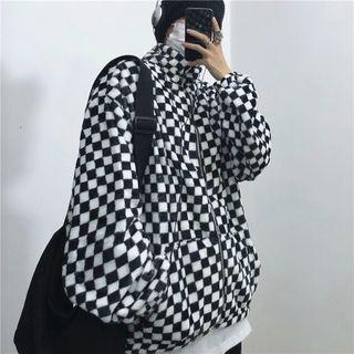 Plaid Chenille Stand-collar Zip Jacket