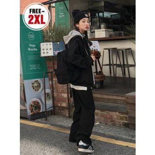 Couple Hooded Raglan-sleeve Bumper Jacket
