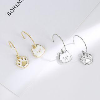 Cat Asymmetrical Sterling Silver Dangle Earring