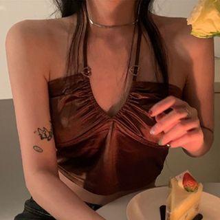 Halter-neck Cropped Camisole Top Brown - One Size