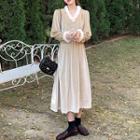 Long-sleeve Faux Fur Trim Midi A-line Dress