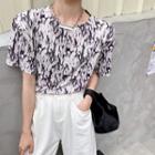 Short-sleeve Padded-shoulder Print T-shirt As Figure - One Size