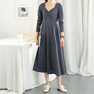 Long-sleeve Midi A-line Corduroy Dress