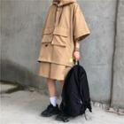 Set: Elbow-sleeve Cargo Hoodie + Wide-leg Shorts