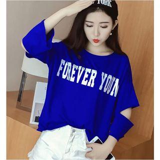 Lettering Cut Out Detailed 3/4 Sleeve T-shirt