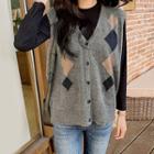 Argyle-patterned Knit Vest Gray - One Size