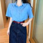 Short-sleeve Shirt / Denim Midi Skirt