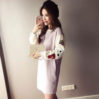Embroidered Applique Panel Sweat Dress