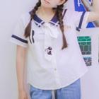 Sailor Collar Embroidered Short-sleeve Shirt