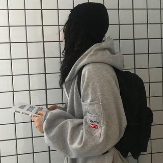 Letter Embroidered Zip Hoodie