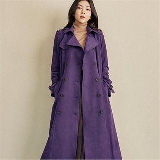 Double-breasted Faux-suede Coat With Belt
