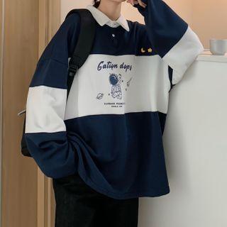 Astronaut Print Collared Sweatshirt