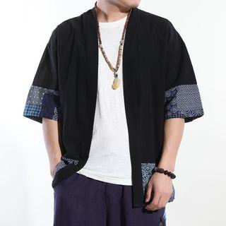 3/4-sleeve Pattern Panel Open Front Jacket