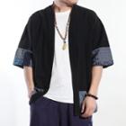 3/4-sleeve Pattern Panel Open Front Jacket