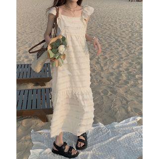 Sleeveless Frayed Loose-fit Midi Dress
