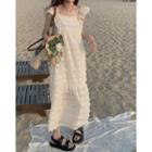 Sleeveless Frayed Loose-fit Midi Dress
