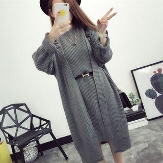 Set: Chunky Knit Long Cardigan + Tank Dress