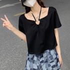 Short-sleeve Cutout Halter Top