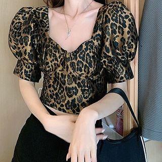 Short-sleeve Leopard Print Blouse Leopard - One Size