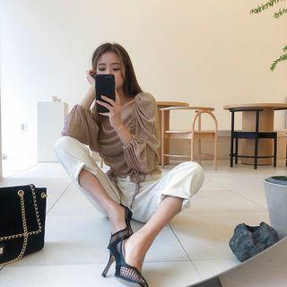 Square-neck Drawcord Peasant Blouse