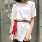 Ribbon Detail Ripped Short-sleeve T-shirt