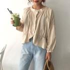 Plain Puff-sleeve Cropped Blouse