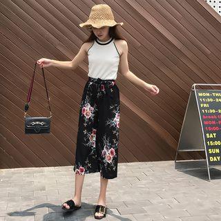 Floral Wide-leg Cropped Pants