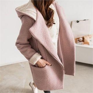 Hood Diagonal-zip Wool Blend Coat