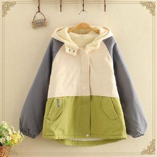 Lettering Printed Color-block Over-sized Padded Jacket