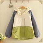 Lettering Printed Color-block Over-sized Padded Jacket