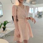 Short-sleeve Floral Print V-neck A-line Mini Dress