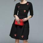 3/4-sleeve Heart Embroidery A-line Dress