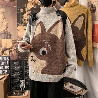Dog Print Turtleneck Sweater