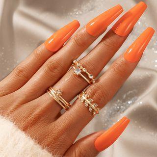 Set Of 3: Leaf Rhinestone Ring (assorted Designs) 15720 - 3 Pcs - Gold - One Size