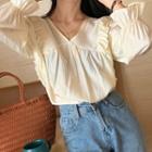 Flare-sleeve Collared Blouse Blouse - White - One Size
