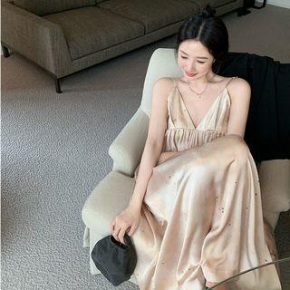 Sleeveless Deep-v-neck Maxi Dress Almond - One Size