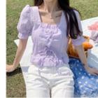 Square-neck Short-sleeve Lace-up Blouse