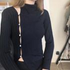 Long Sleeve Ribbed-knit Plain Cardigan