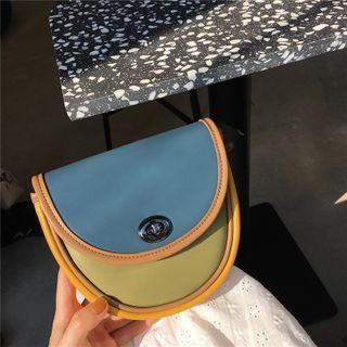 Color Panel Faux Leather Saddle Crossbody Bag Blue & Green - One Size