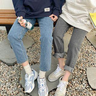 Band-waist Washed Straight-leg Jeans