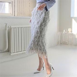 Fringed Long Knit Skirt