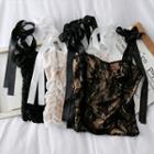 Ribbon-strap Cropped Lace Top