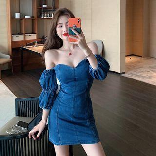 Sweetheart Neckline Denim Mini Sheath Dress