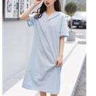 V-neck Short-sleeve T-shirt Dress Blue - One Size
