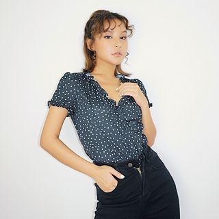 Ruffled-trim V-neck Cropped Top