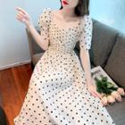 Short-sleeve Square-neck Dotted A-line Dress (various Designs)