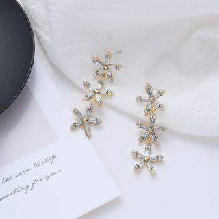 Rhinestone Flower Dangle Earring 1 Pair - 925 Silver Earrings - Gold - One Size