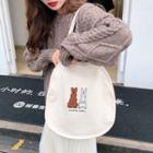 Embroidered Canvas Round Tote Bag Rabbit - White - One Size
