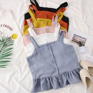 Sleeveless Ruffled-hem Crop Top
