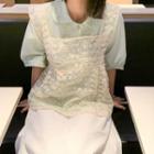 Elbow-sleeve Plaid Shirt / Lace Vest / Midi A-line Skirt